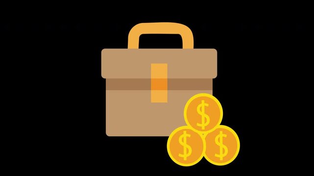 Business Briefcase and Gold Coins Animation Loop Finance Concept with Alpha Channel