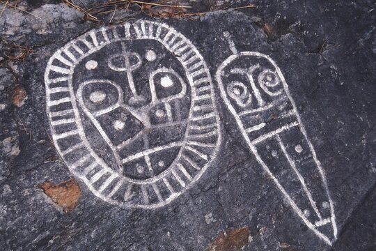 Petroglyphs of Vigirima, also known as Tronconero&rsquo;s Painted Stone, Piedra Pintada archaeological site, San Esteban National park, Carabobo state, Venezuela