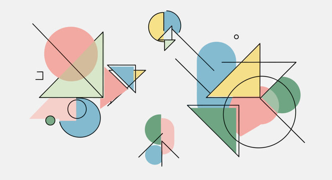 Abstract Geometric Shapes Composition Featuring Colorful Circles And Triangles.