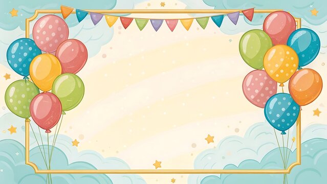 Birthday party border with colorful balloons and bunting text area birthday