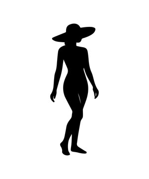 Woman silhouette wearing sun hat walking elegance