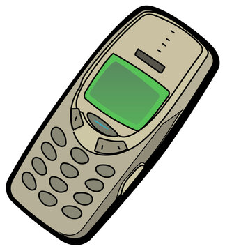 Iconic 2000s Mobile Phone Brick Vector Isolated with Green Screen. 1990s. rofessional vector graphic of the legendary mobile phone from the early 2000s era. Isolated on a transparent background
