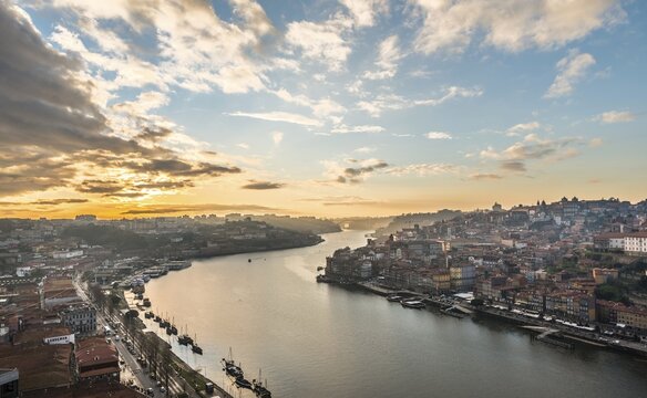 View over Porto with River Douro, sunset, Porto, Portugal