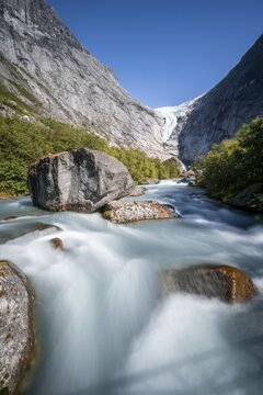 Briksdalselva River, Briksdalsbreen, Briksdal Glacier, Briksdal, Norway