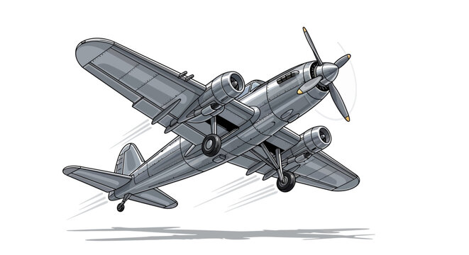 Vintage Military Airplane Taking Off.