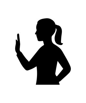 Woman silhouette showing stop hand gesture rejecting proposal