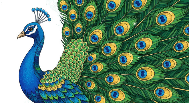 Vibrant Peacock Displayed in Full View.