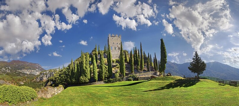 Medieval castle ruins Castello di Arco, Arco, Valle de Sarco, Lake Garda North, Trento, Trentino-Alto Adige, Italy