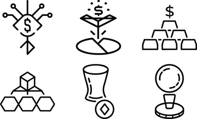 Naklejka premium Set of 6 business and technology line icons for websites, applications and presentations.