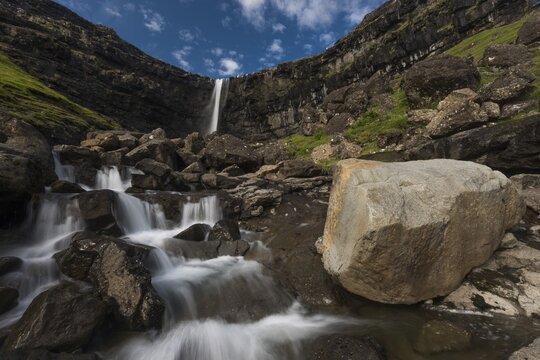 Fossa Waterfall, largest waterfall in the Faroe Islands, Streymoy, Faroe Islands, F&oslash;royar, Denmark