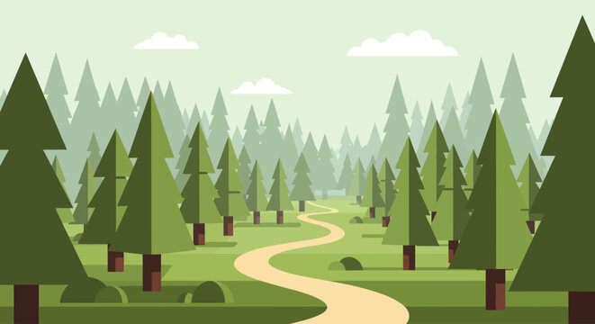 Trees forest green coniferous pine landscape.