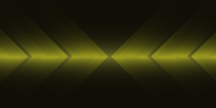 Abstract yellow neon glowing lines in arrow shape on dark background. High tech geometric vector illustration. eps10 benner poster modern desain