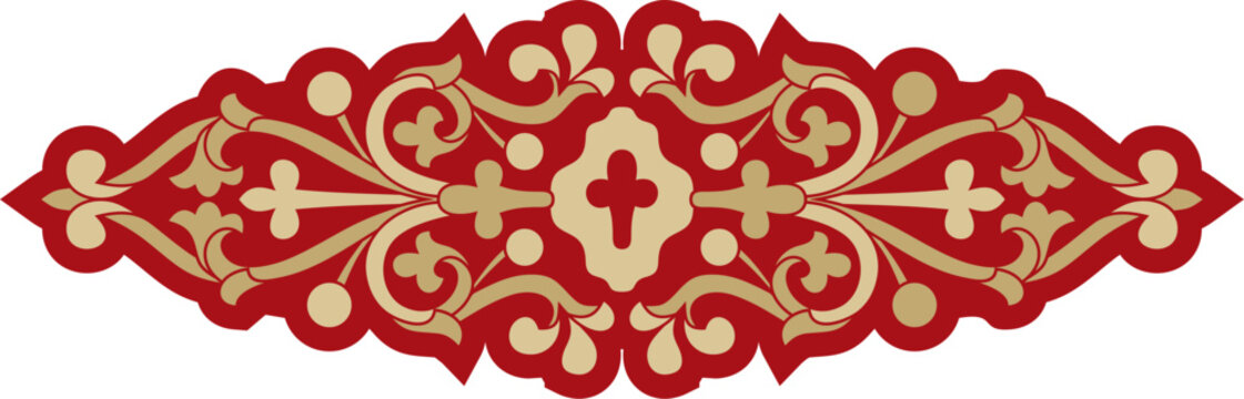 Vector red and gold gothic ornament. Medieval European drawing. Classic pattern of the Germans, Angles, Saxons, Franks.