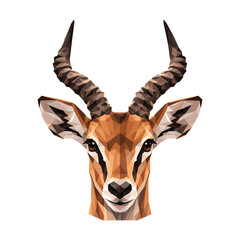Low Poly Impala Head Portrait, African Wildlife Geometric Animal Illustration, Polygonal Animal Face, Low Poly antelope Head Portrait © Nukimaru