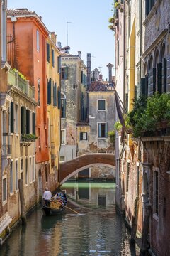 Venetian gondola on canal, Venice, Veneto, Italy