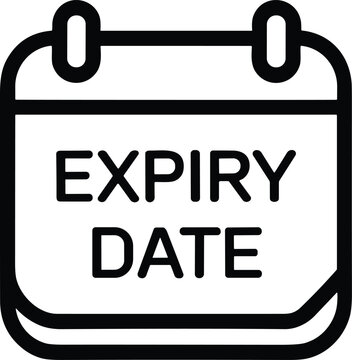 Black and white expiry date calendar icon with loops and bold uppercase text, minimalistic design symbolizing product labeling, validity tracking, and expiration warning