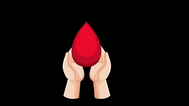 Blood Donation Drop Held in Caring Hands Animation Loop with Alpha Channel