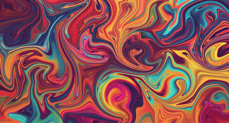 Obraz premium Vibrant Abstract Liquid Swirls of Rainbow Colors Creating a Mesmerizing Marble Effect Background