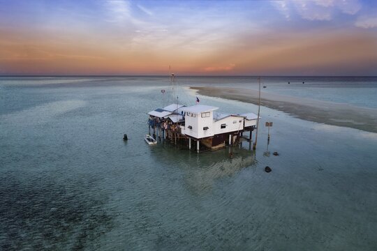 Ranger Station for Park Rangers, Pacific Ocean, Sulu Lake, Tubbataha Reef National Marine Park, Palawan Province, Philippines