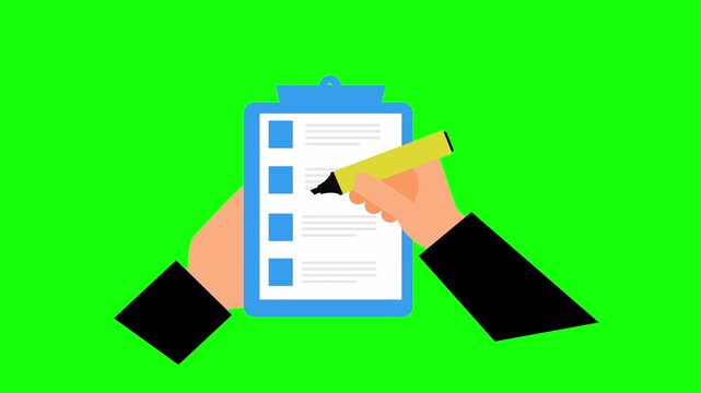 Animated Hand Marking Checklist on Clipboard for Task Management Motion Loop on Alpha Channel