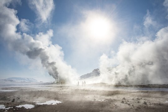 Fumaroles, rising steam, geothermal area Hverar&ouml;nd, also Hverir or Namaskard, Northern Iceland, Iceland