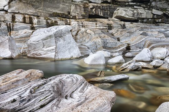 Mountain river Verzasca, Details of rock and water, Verzasca Valley, Canton Ticino, Switzerland