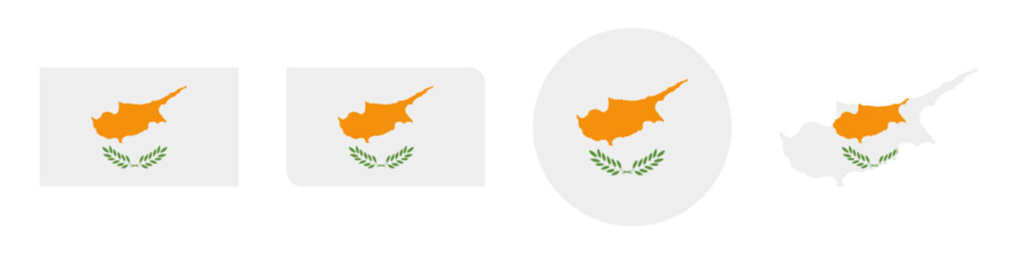 cyprus circular, cyprus rectangular, and cyprus map flag flat icon