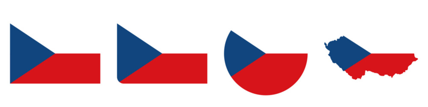 czechia circular, czechia rectangular, and czechia map flag flat icon