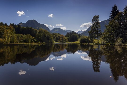 Moor, marsh pond, water reflection, behind Allg&auml;uer Alps, Oberstdorf, Oberallg&auml;u, Allg&auml;u, Bavaria, Germany