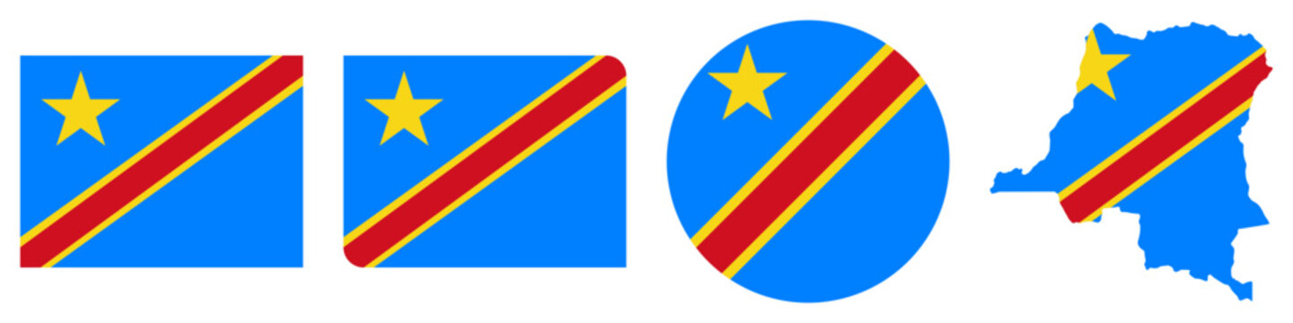 democratic republic of the congo circular, democratic republic of the congo rectangular, and democratic republic of the congo map flag flat icon
