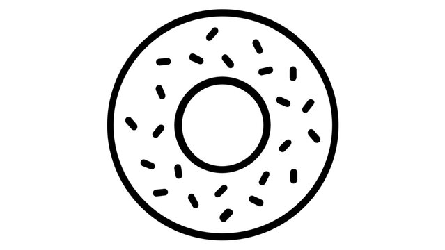 Minimalist vector icon illustration of a delicious glazed donut with sprinkles, perfect for bakery branding, food menus, cafe signage, and digital design projects. Scalable flat line art graphic.