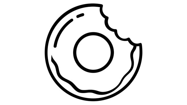 Bitten donut vector icon illustration featuring a minimalist flat line art design of a sweet bakery pastry with icing. Scalable AI-generated graphic for food, dessert, and snack design projects.