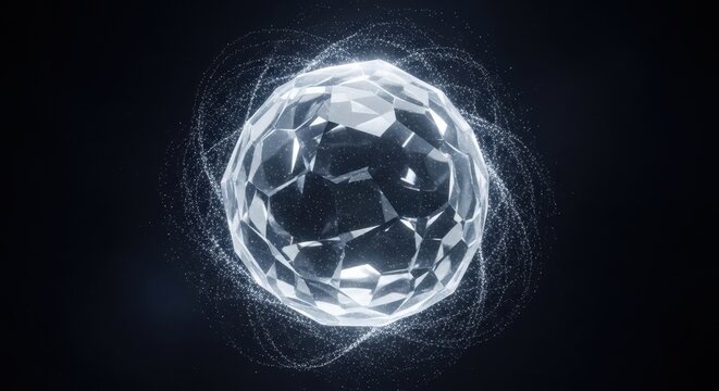 Futuristic Crystal Sphere with Energy Trails