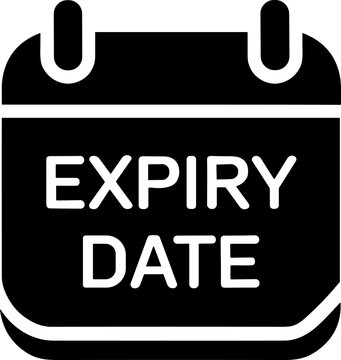 Black silhouette expiry date calendar vector illustration with bold text icon symbol for product label, packaging, manufacturing, logistics design