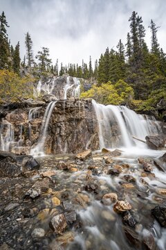 Waterfall Tangle Creek Falls, in autumn, Jasper National Park, Alberta, Canada