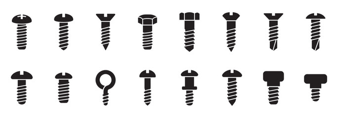 Screw icon set. Screw icon vector set. screw illustration sign collection. Dowel symbol. Screw-bolt logo. Vector Illustration. EPS 10 © Jeremy_Show