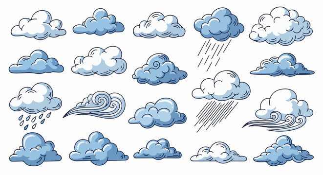Various stylized cloud illustrations depicting weather conditions