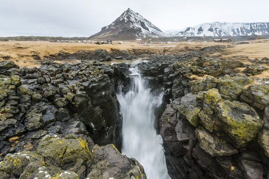 Water coming out of blowhole, Arnarstapi, Western Region, Iceland
