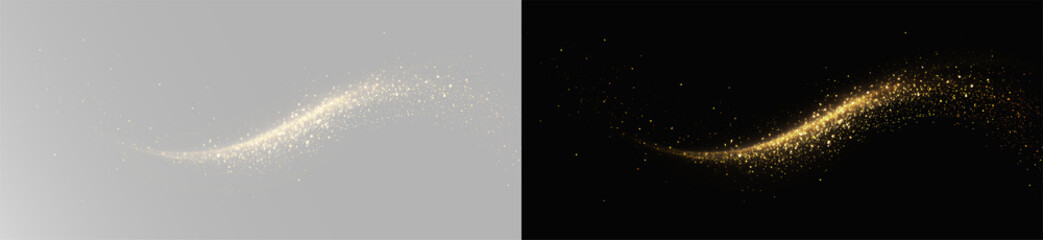 Abstract magic golden light wave with glowing dust particles png © Alehandro