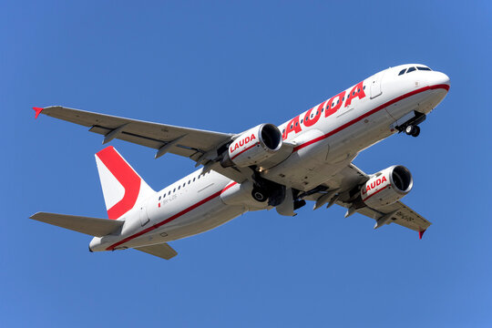 Luqa, Malta - April 11, 2026: Lauda Europe Airbus A320-214 (REG: 9H-LOS) on an SID departure runway 13.