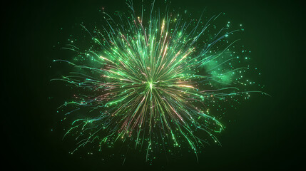 Fototapeta premium Vibrant green fireworks explosion lighting up the night sky, creating a festive atmosphere for celebrations.