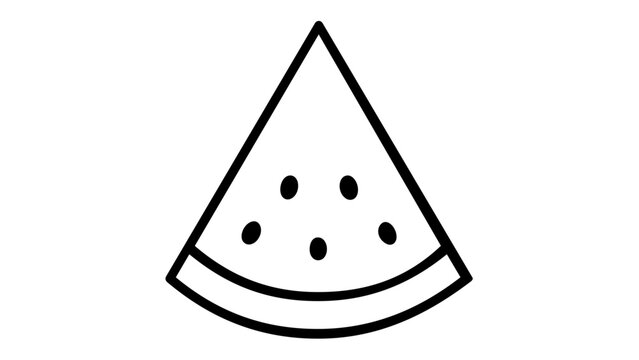 Minimalist watermelon slice vector icon illustration. Simple black and white line art of a fresh summer fruit wedge with seeds. Scalable AI-generated graphic for food, diet, and healthy lifestyle.