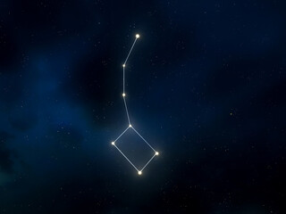 Fototapeta premium Little dipper in the beautiful night sky. Ursa Minor constellation isolated. Astrological image of mythological symbol.
