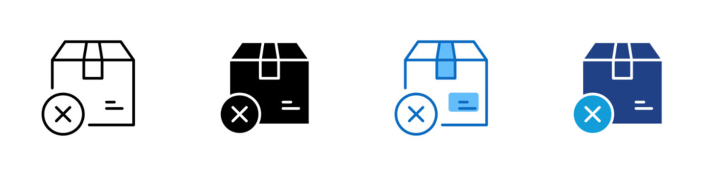Delivery Failure Multiple Style Icon Design Vector - Package box with cross mark representing shipment problem, delivery failure, and logistics issue