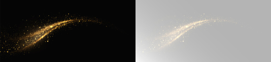 Golden sparkling light trail with glowing glitter particles and luxury bokeh effect overlay © Alehandro