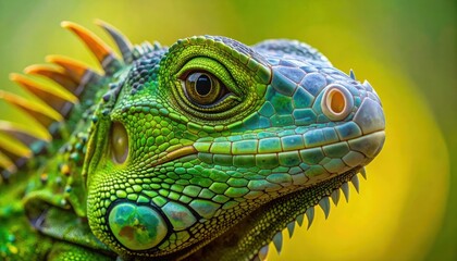 Fototapeta premium Vibrant Green Iguana Closeup with Sharp Scales.