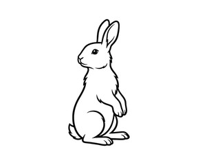 Fototapeta premium A simple black and white line drawing of a seated rabbit