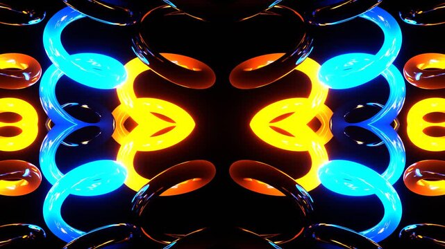 Orange and Blue Glossy Neon Spiral Kaleidoscope Background VJ Loop in 4K