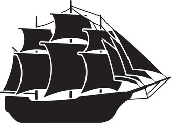 Sailing ship, black silhouette, vector illustration, nautical icon, sailboat © NusratJahan
