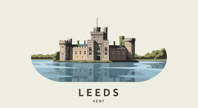 Pixel art of a large stone castle surrounded by water and trees, with reflections